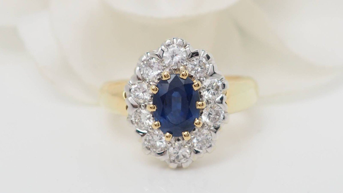 Bague Pompadour En Or Jaune, Saphir Et Diamants