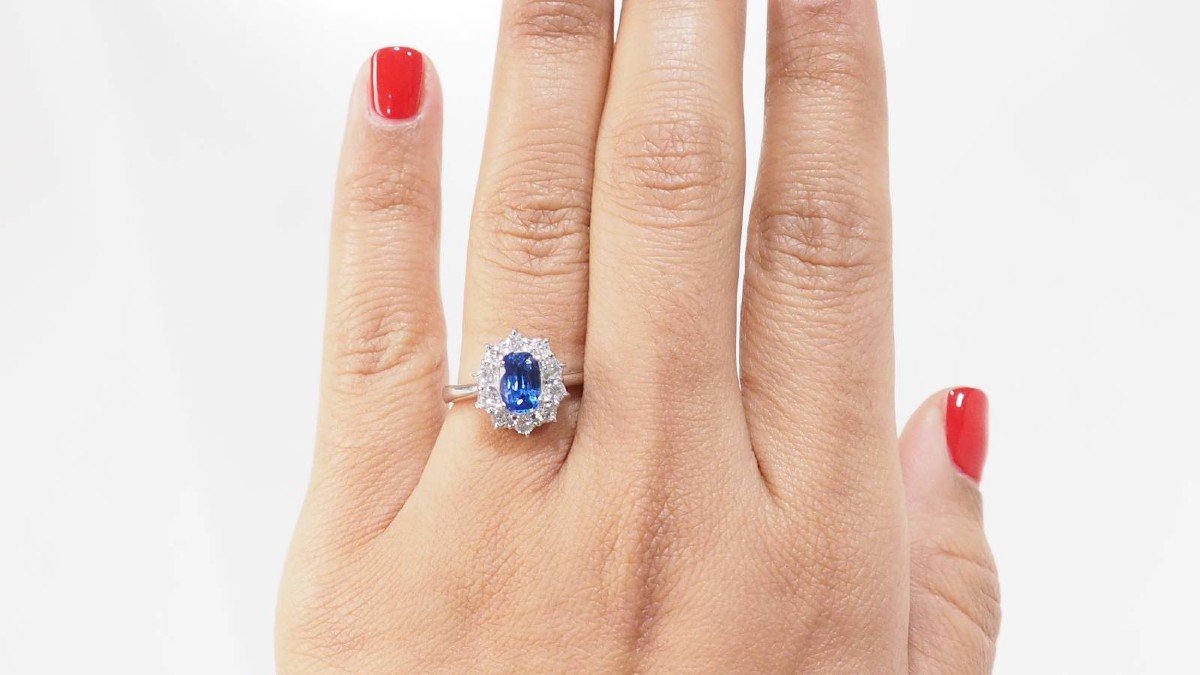 Bague Marguerite En Platine, Tanzanite Et Diamants-photo-2