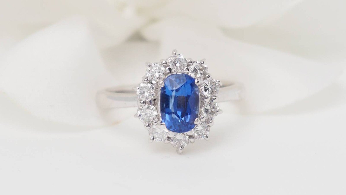 Bague Marguerite En Platine, Tanzanite Et Diamants-photo-3