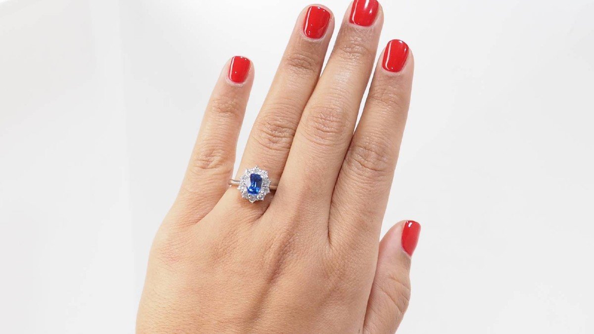 Bague Marguerite En Platine, Tanzanite Et Diamants-photo-2