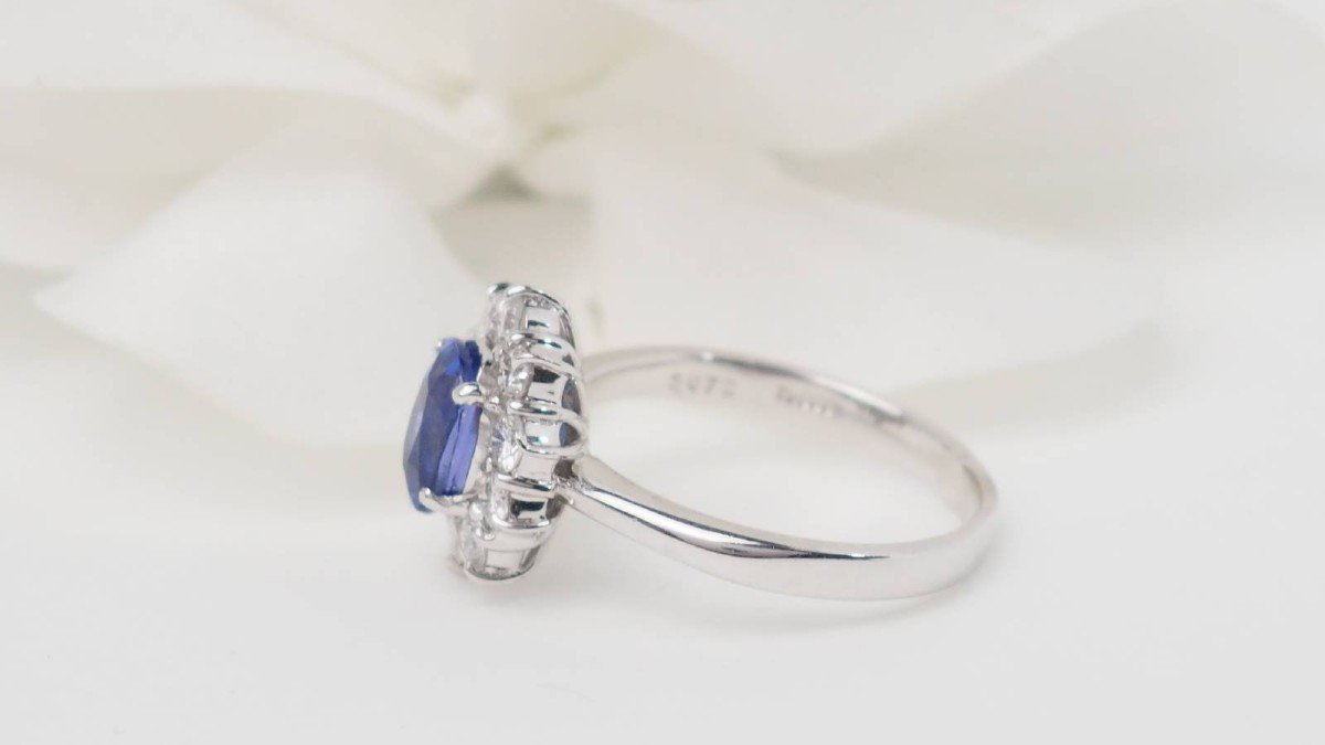 Marguerite Ring In Platinum, Tanzanite And Diamonds-photo-5