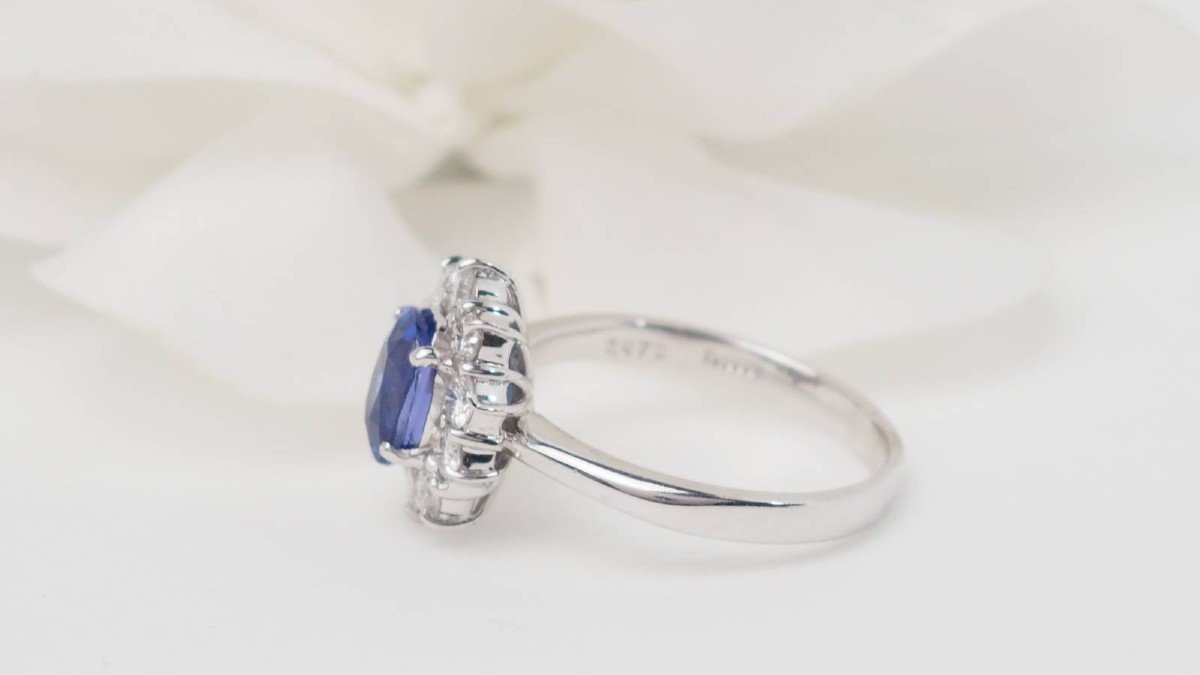 Bague Marguerite En Platine, Tanzanite Et Diamants-photo-5