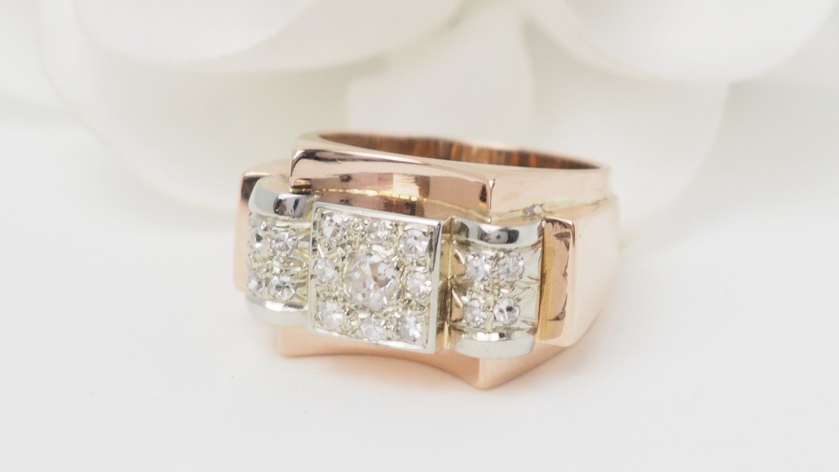 Bague Tank En Or Rose Et Diamants -photo-3