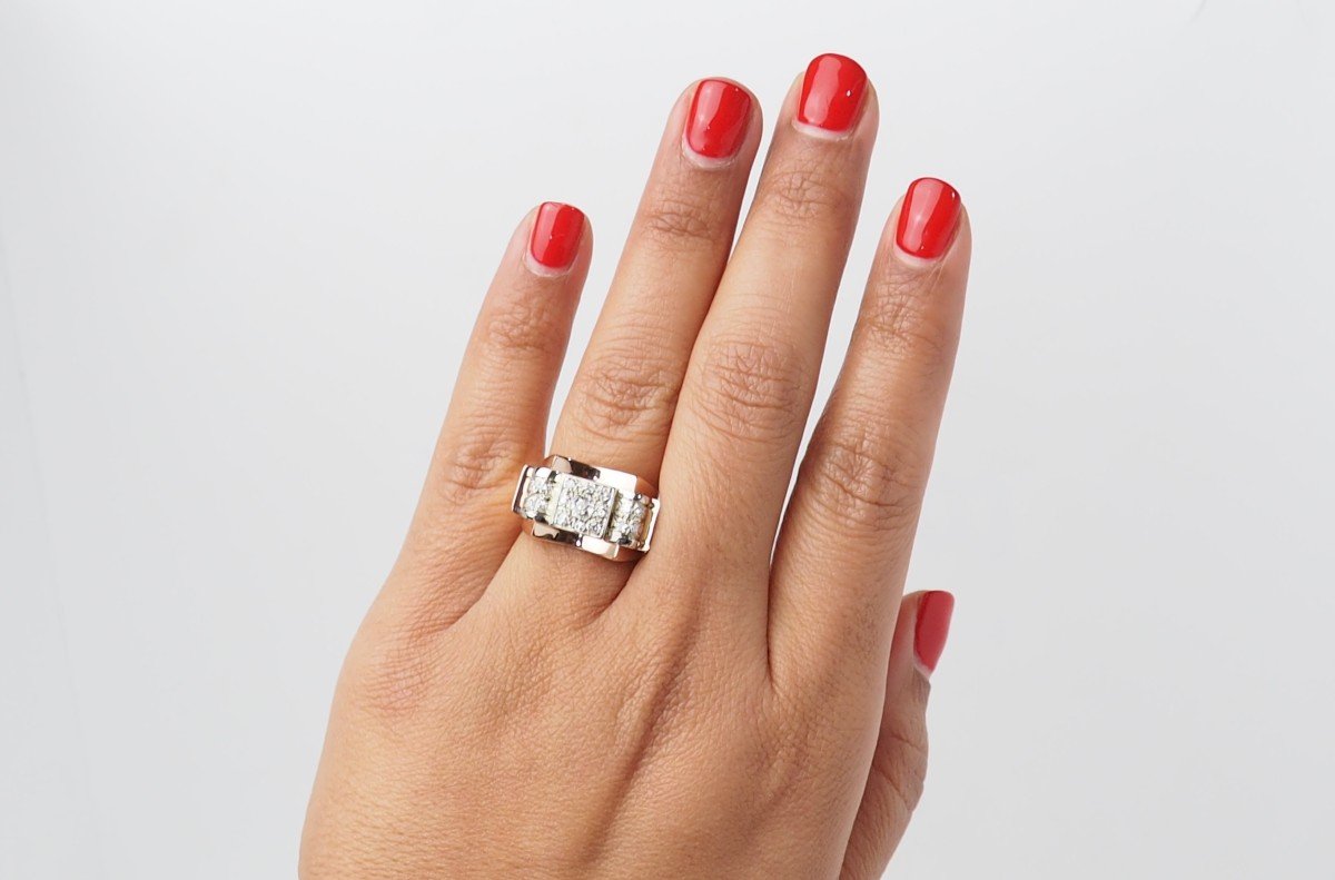 Bague Tank En Or Rose Et Diamants -photo-3