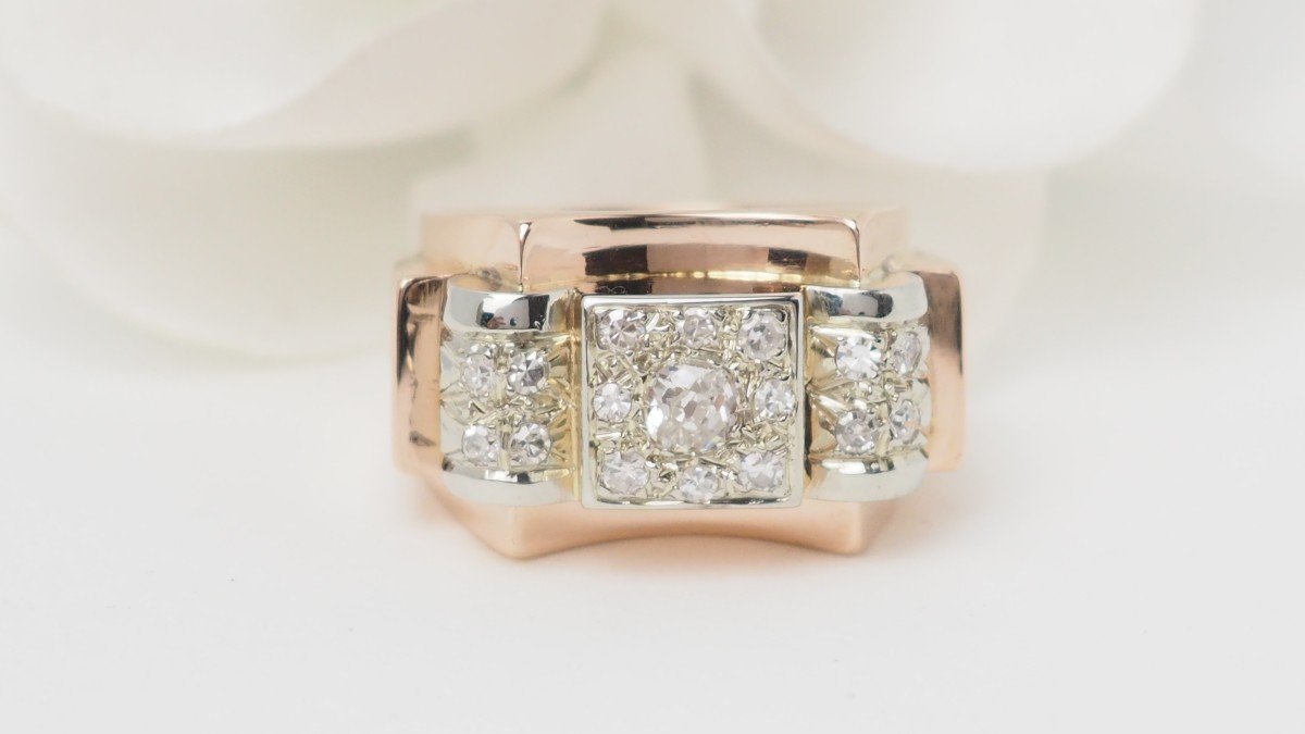 Bague Tank En Or Rose Et Diamants -photo-4
