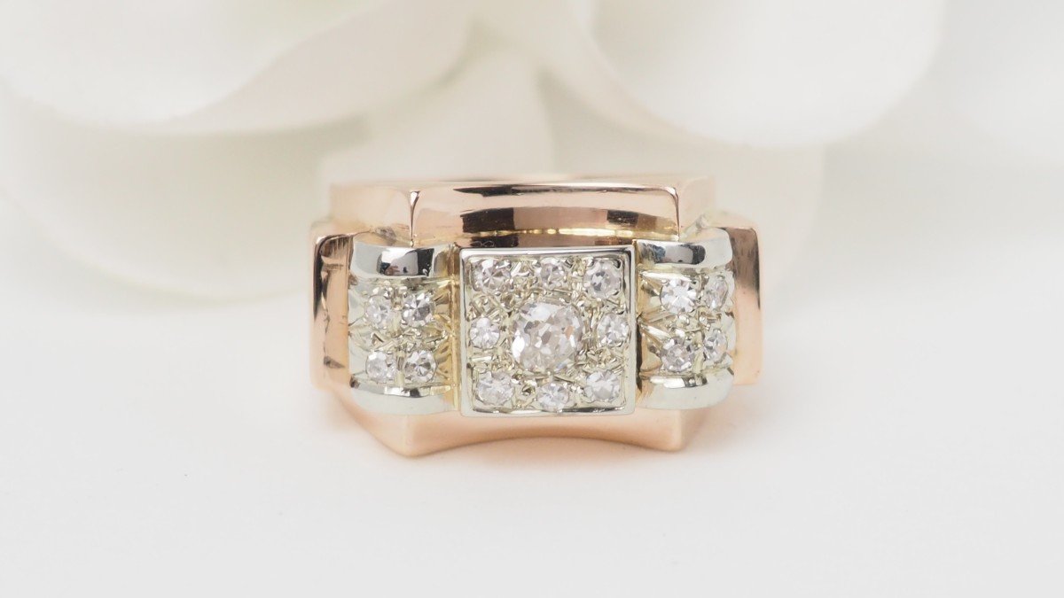 Bague Tank En Or Rose Et Diamants 
