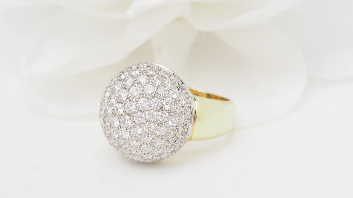 Bague Boule En Or Jaune Et Diamants -photo-1