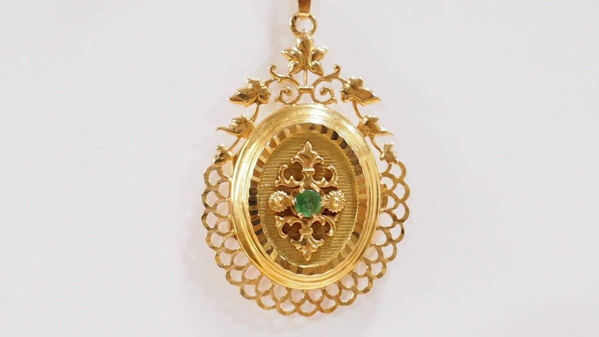 Pendentif Porte Photo En Or Jaune Et émeraude-photo-3