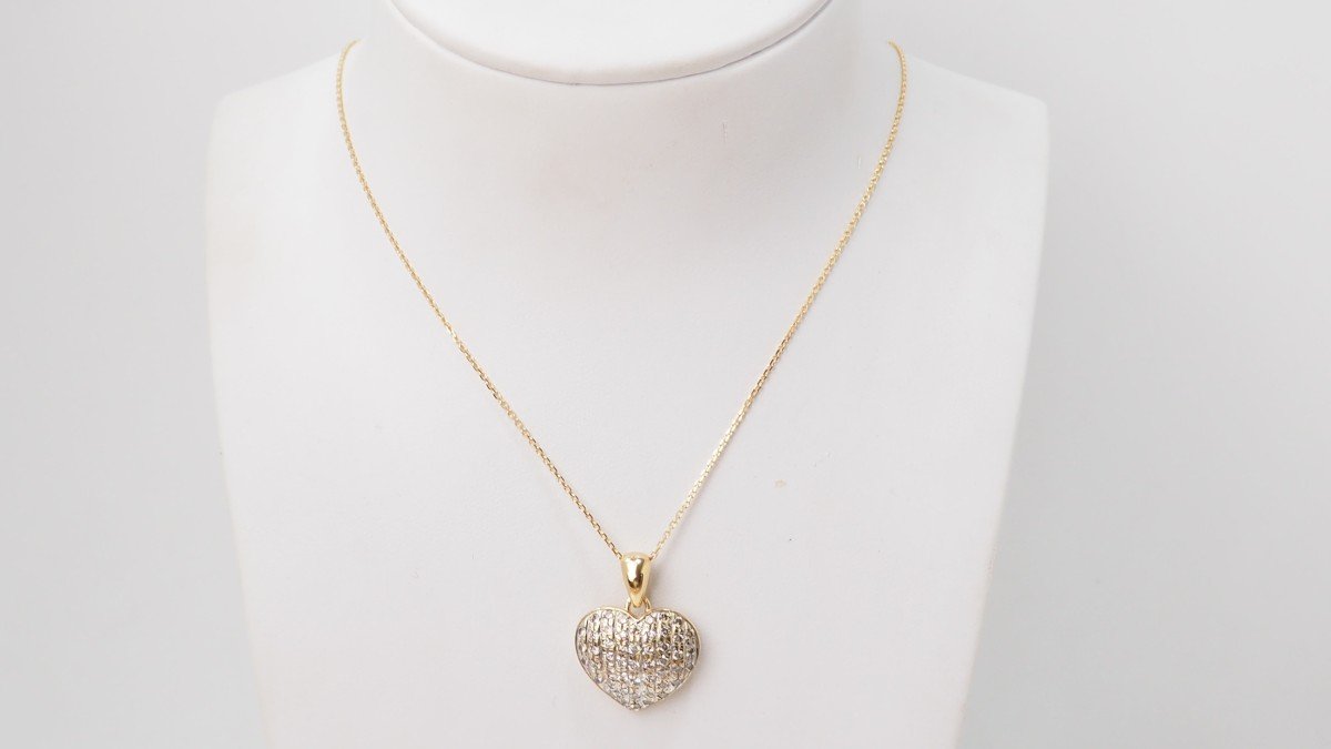 Heart Necklace In Yellow Gold And Diamonds