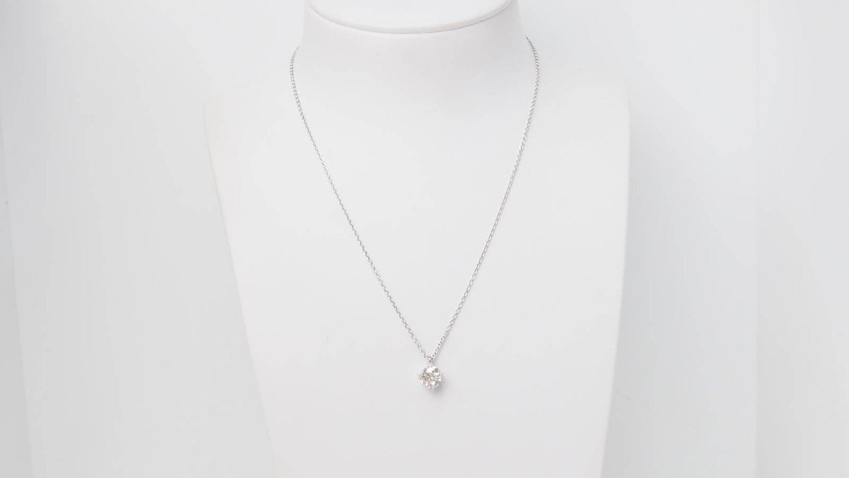 Collier Solitaire En Or Blanc Et Diamant 1,40ct-photo-3