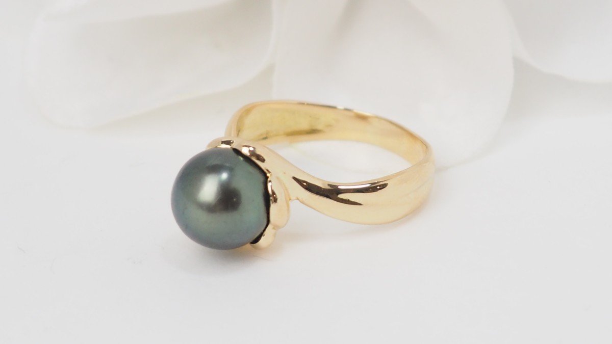 Ring In Yellow Gold And Tahitian Cultured Pearl-photo-3