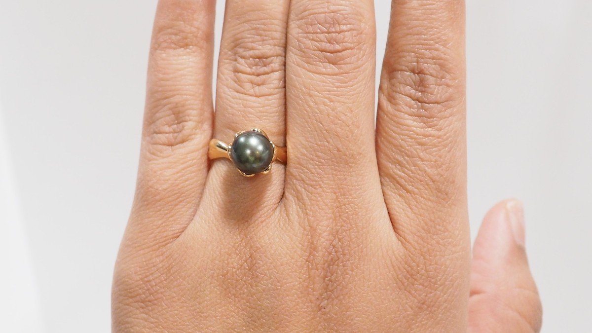 Ring In Yellow Gold And Tahitian Cultured Pearl-photo-4