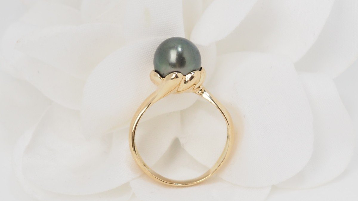 Ring In Yellow Gold And Tahitian Cultured Pearl-photo-2