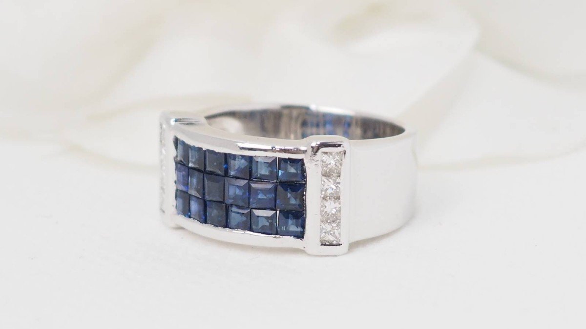 Band Ring In White Gold, Sapphires And Diamonds-photo-1