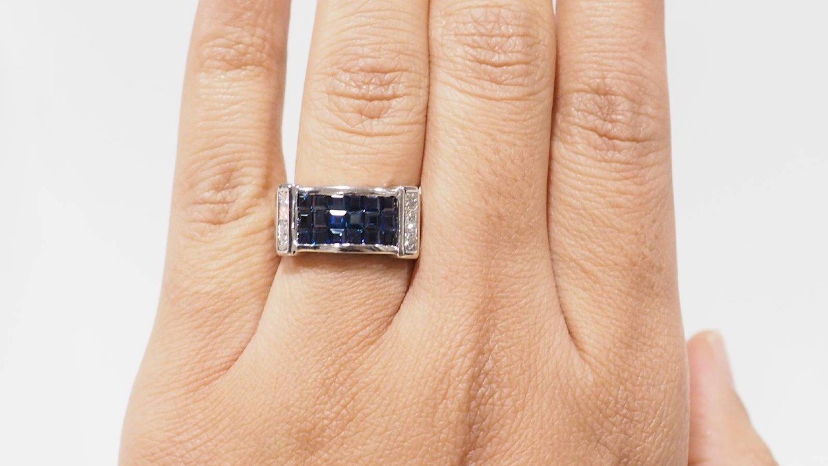 Band Ring In White Gold, Sapphires And Diamonds-photo-5