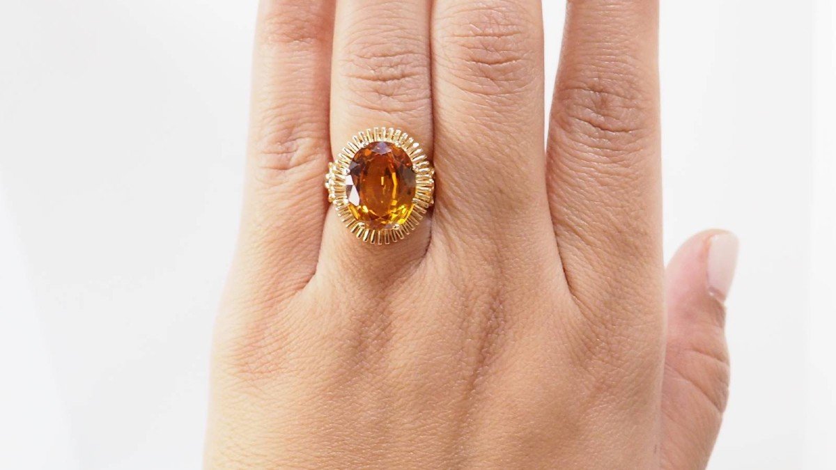 Vintage Ring In Yellow Gold And Oval Citrine-photo-2