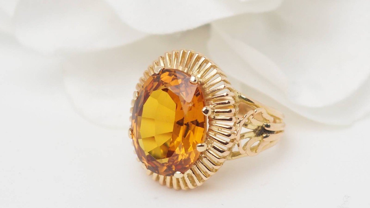 Vintage Ring In Yellow Gold And Oval Citrine-photo-3