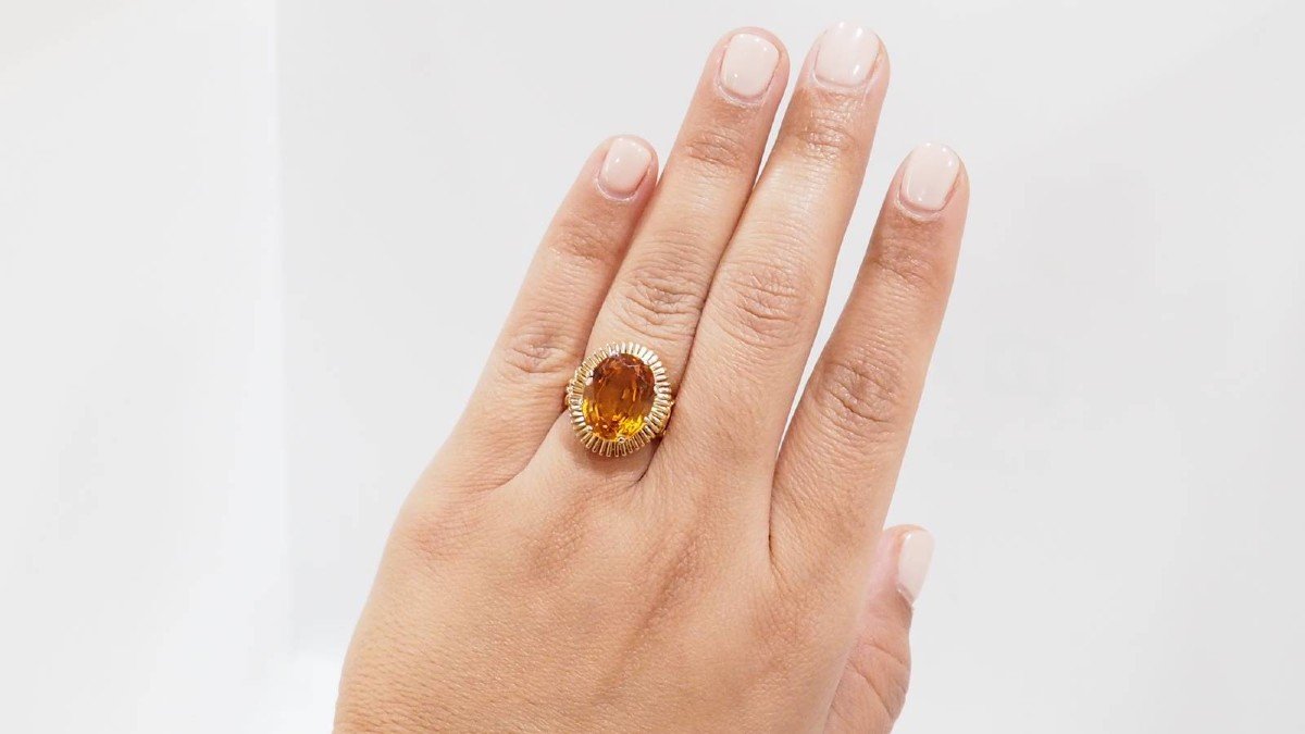 Vintage Ring In Yellow Gold And Oval Citrine-photo-1