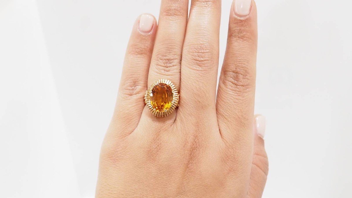 Vintage Ring In Yellow Gold And Oval Citrine-photo-5