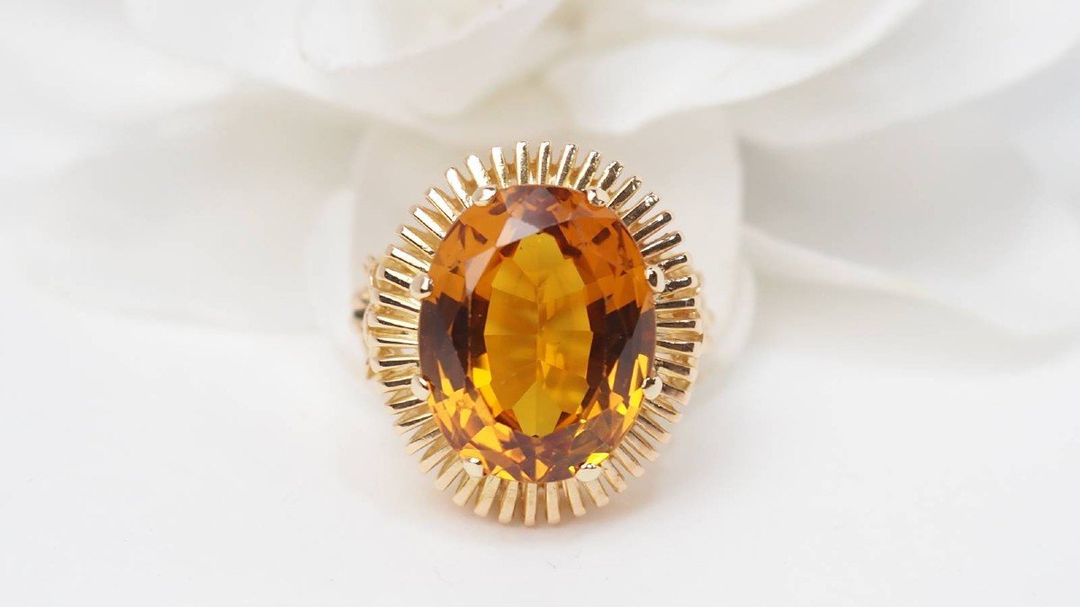 Vintage Ring In Yellow Gold And Oval Citrine-photo-6