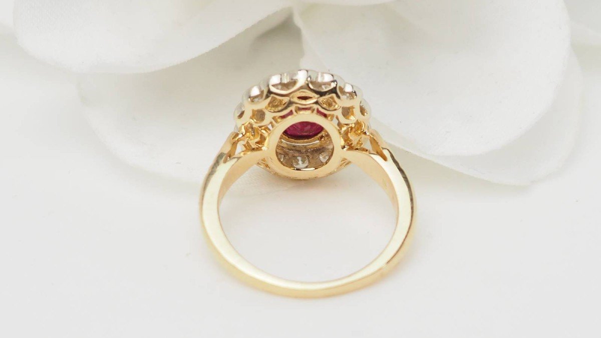 Bague Entourage En Or Jaune, Rubis Et Diamants-photo-2