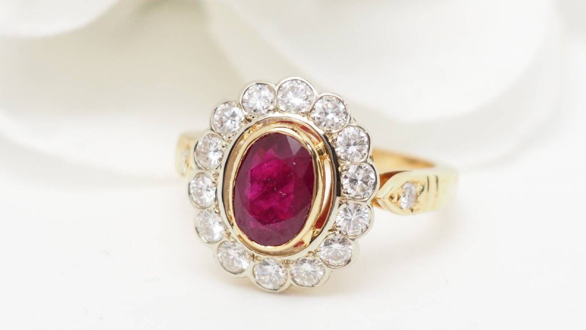 Bague Entourage En Or Jaune, Rubis Et Diamants-photo-3