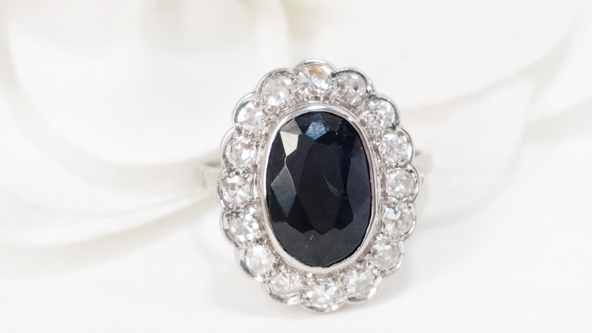 Bague Pompadour En Platine Saphir Et Diamants 