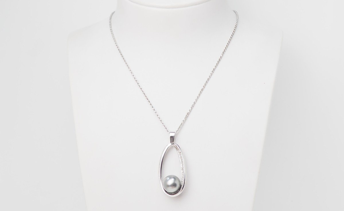 White Gold Necklace, Tahitian Pearl And Diamonds-photo-4