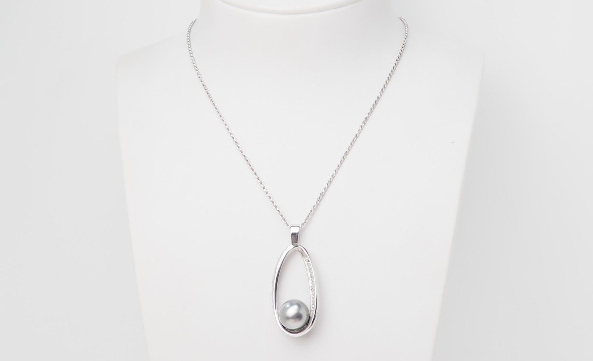 White Gold Necklace, Tahitian Pearl And Diamonds