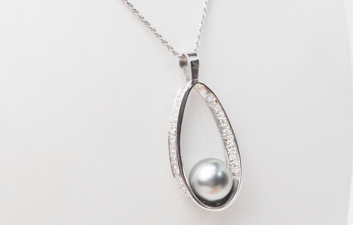 White Gold Pendant, Tahitian Pearl And Diamonds