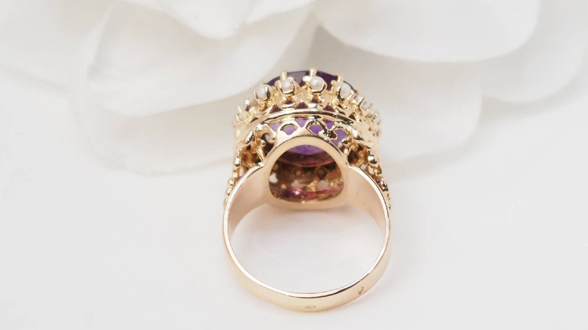 Vintage Ring In Rose Gold, Amethyst And Fine Pearls-photo-4