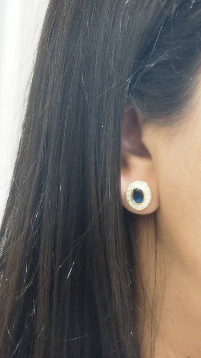 Boucles d'Oreille Entourage En Or Jaune, Saphirs Et Diamants -photo-3