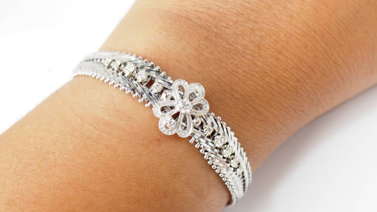 Bracelet Ancien En Or Blanc Et Diamants -photo-2