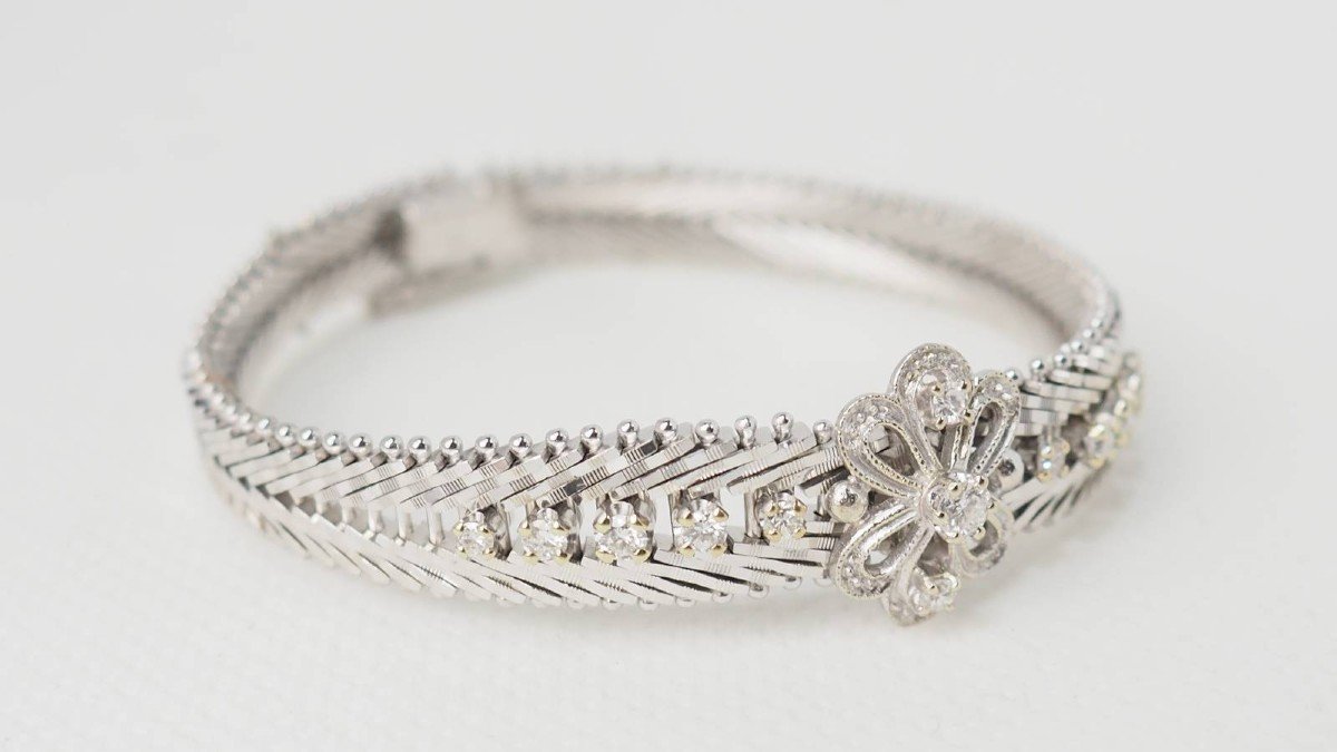 Bracelet Ancien En Or Blanc Et Diamants -photo-3