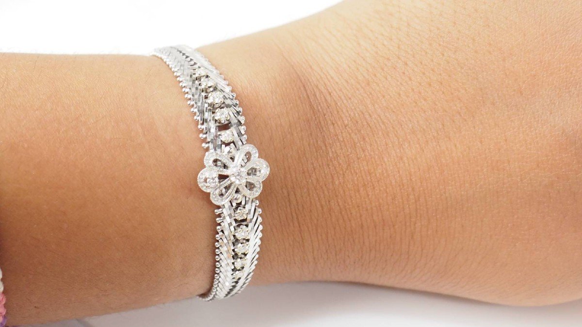 Bracelet Ancien En Or Blanc Et Diamants -photo-2