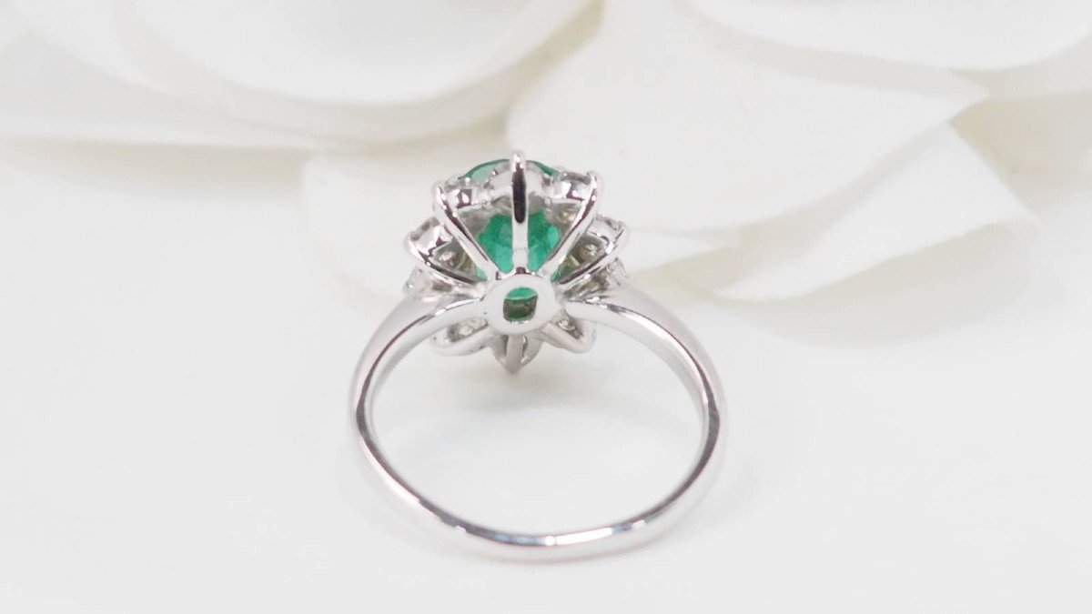 Entourage Ring In White Gold, Zambian Emerald And Diamonds -photo-1