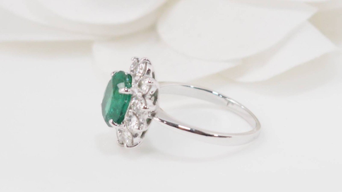 Entourage Ring In White Gold, Zambian Emerald And Diamonds -photo-2