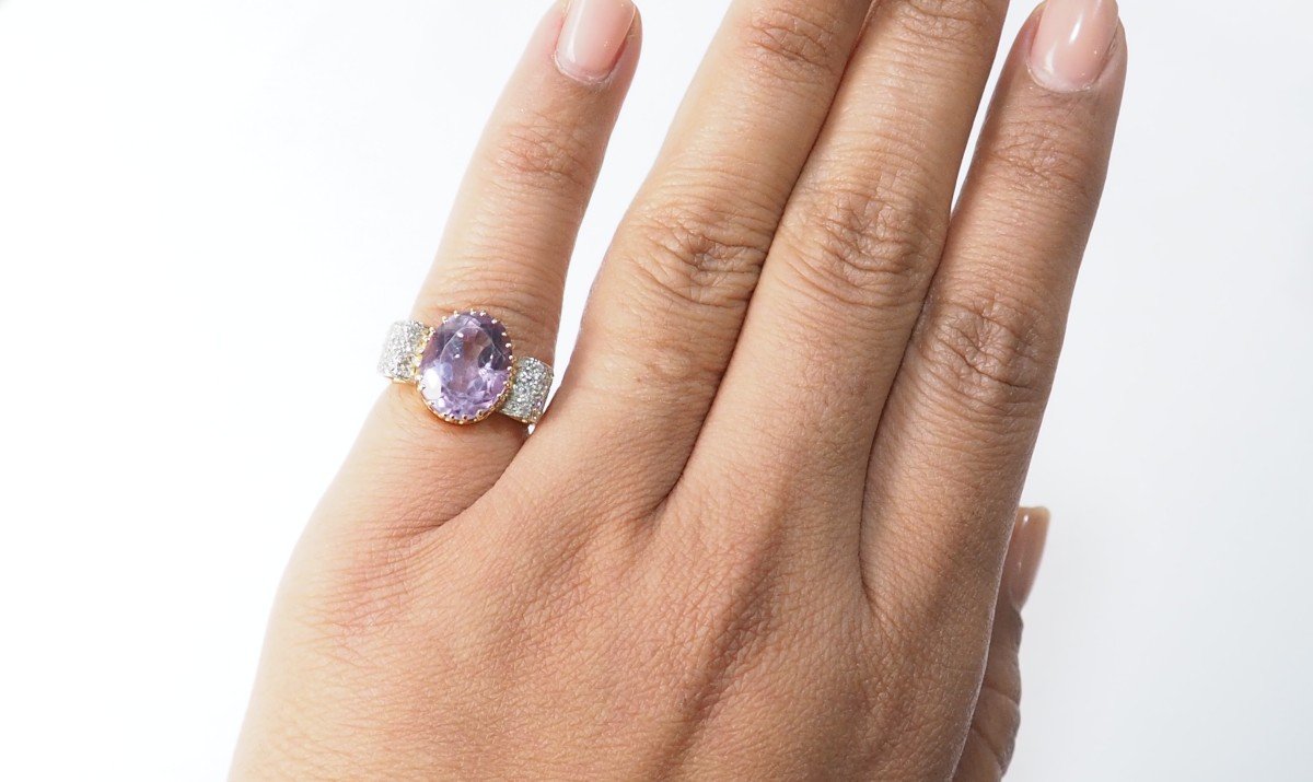 Bague Noeud En Or Jaune, Améthyste Et Diamants-photo-3