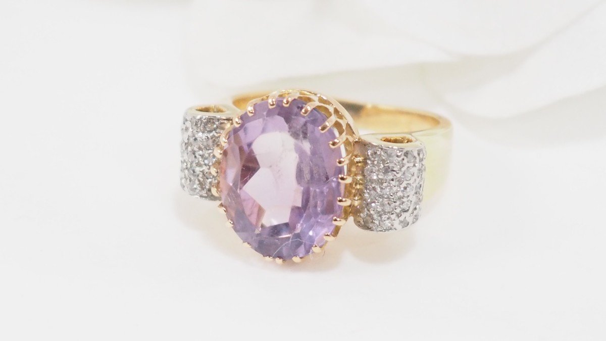 Bague Noeud En Or Jaune, Améthyste Et Diamants-photo-4