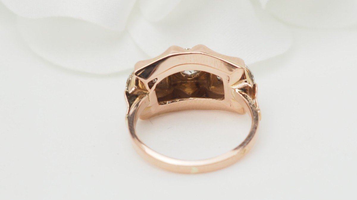 Bague Tank En Or Rose Et Blanc, Diamants-photo-1