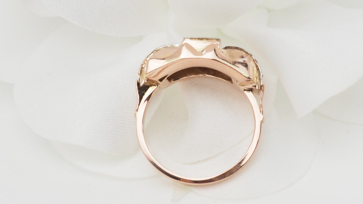 Bague Tank En Or Rose Et Blanc, Diamants-photo-2