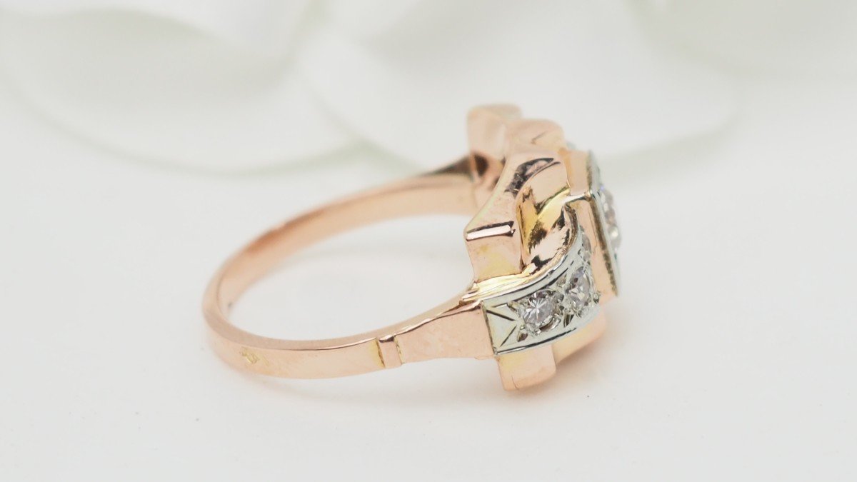 Bague Tank En Or Rose Et Blanc, Diamants-photo-3