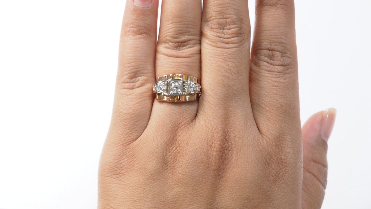 Bague Tank En Or Rose Et Blanc, Diamants-photo-4