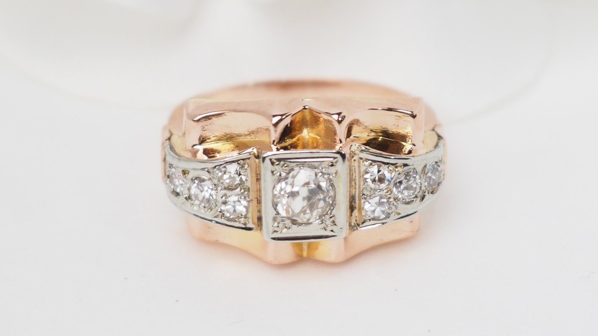 Bague Tank En Or Rose Et Blanc, Diamants-photo-5