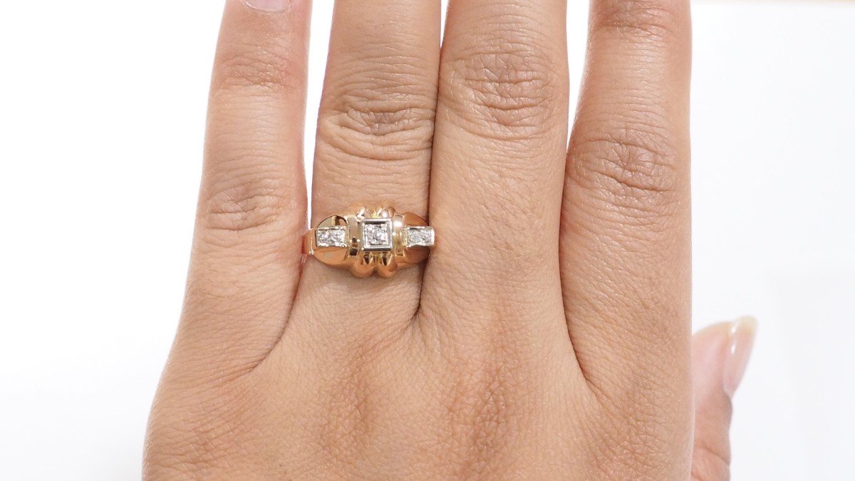 Tank Ring In Rose And White Gold, Diamonds-photo-2