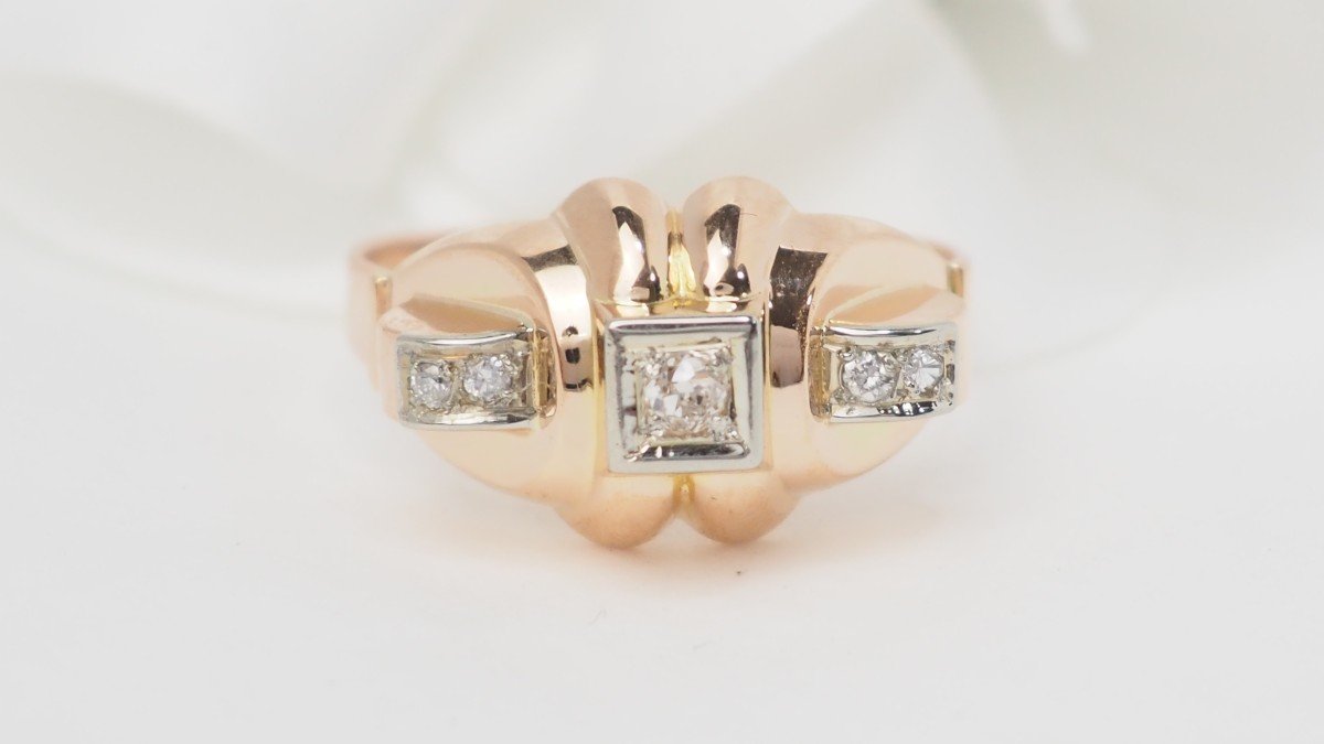 Tank Ring In Rose And White Gold, Diamonds-photo-4