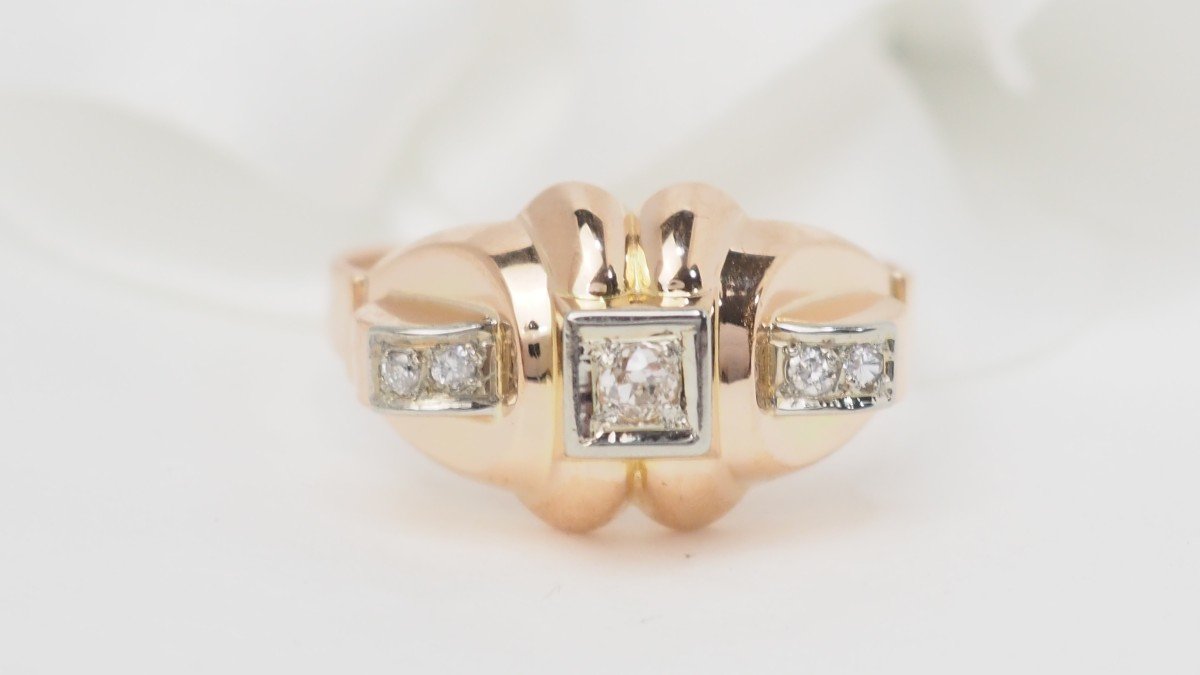 Tank Ring In Rose And White Gold, Diamonds