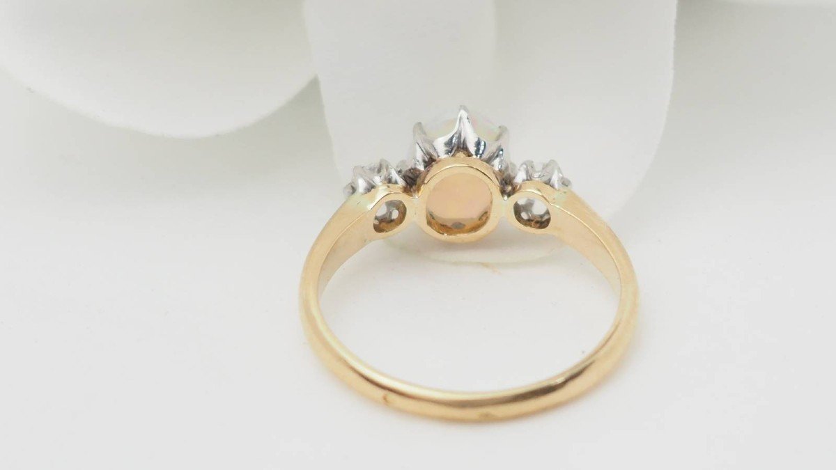 Bague En Or Jaune, Opale Ovale Et Diamants-photo-2