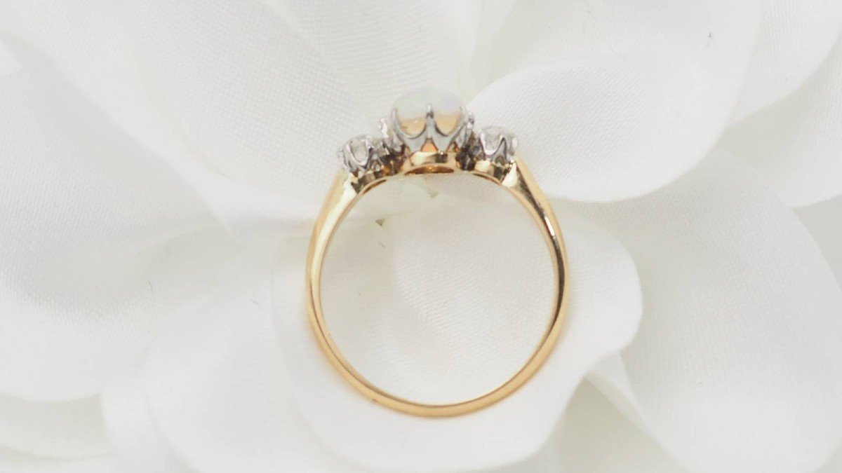 Bague En Or Jaune, Opale Ovale Et Diamants-photo-3