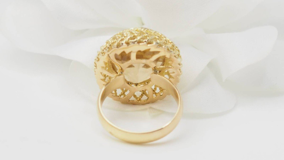 Bague Ajourée En Or Jaune Et Citrine Facettée -photo-3